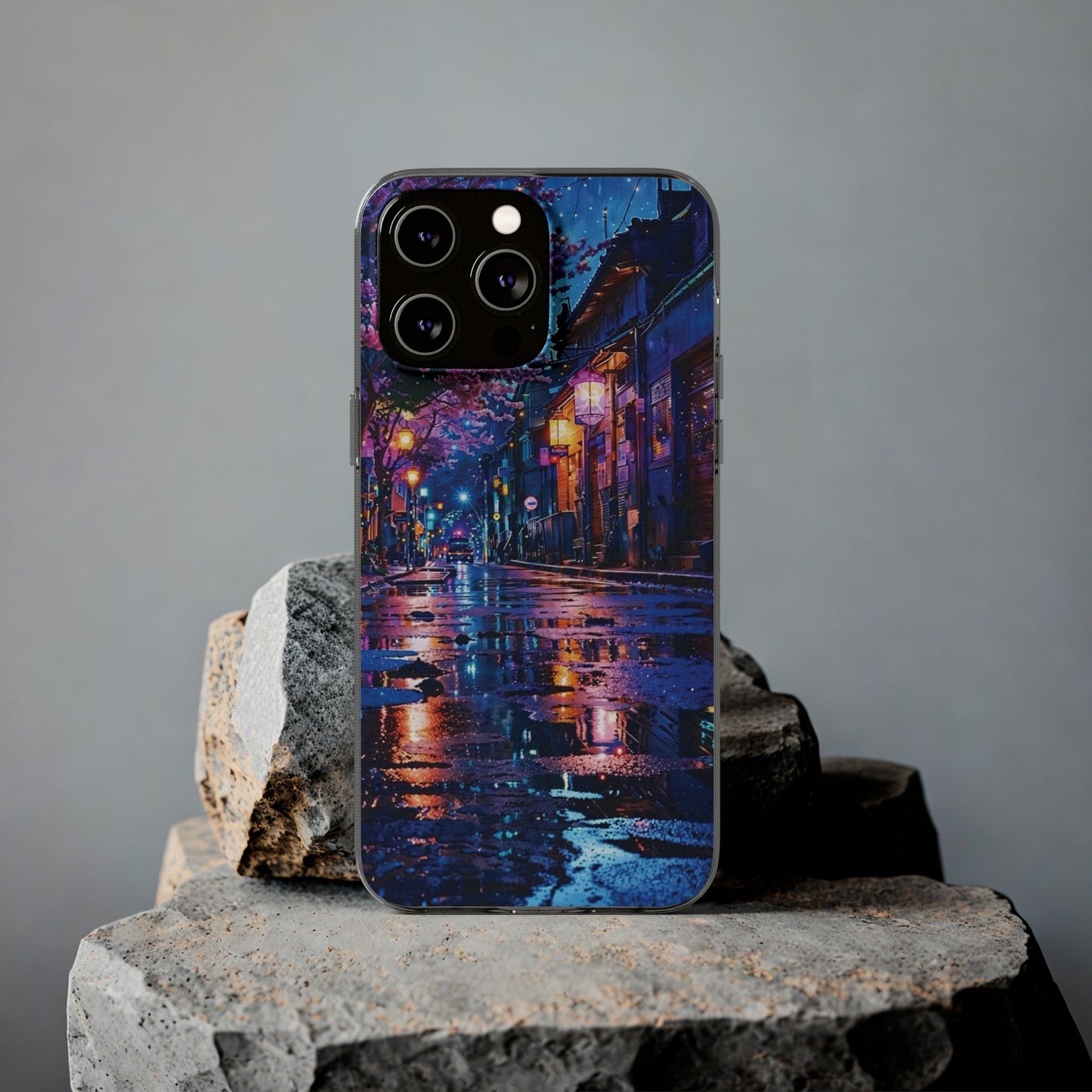 Artistic Nightscape Soft Phone Case - Vibrant Street Scene
