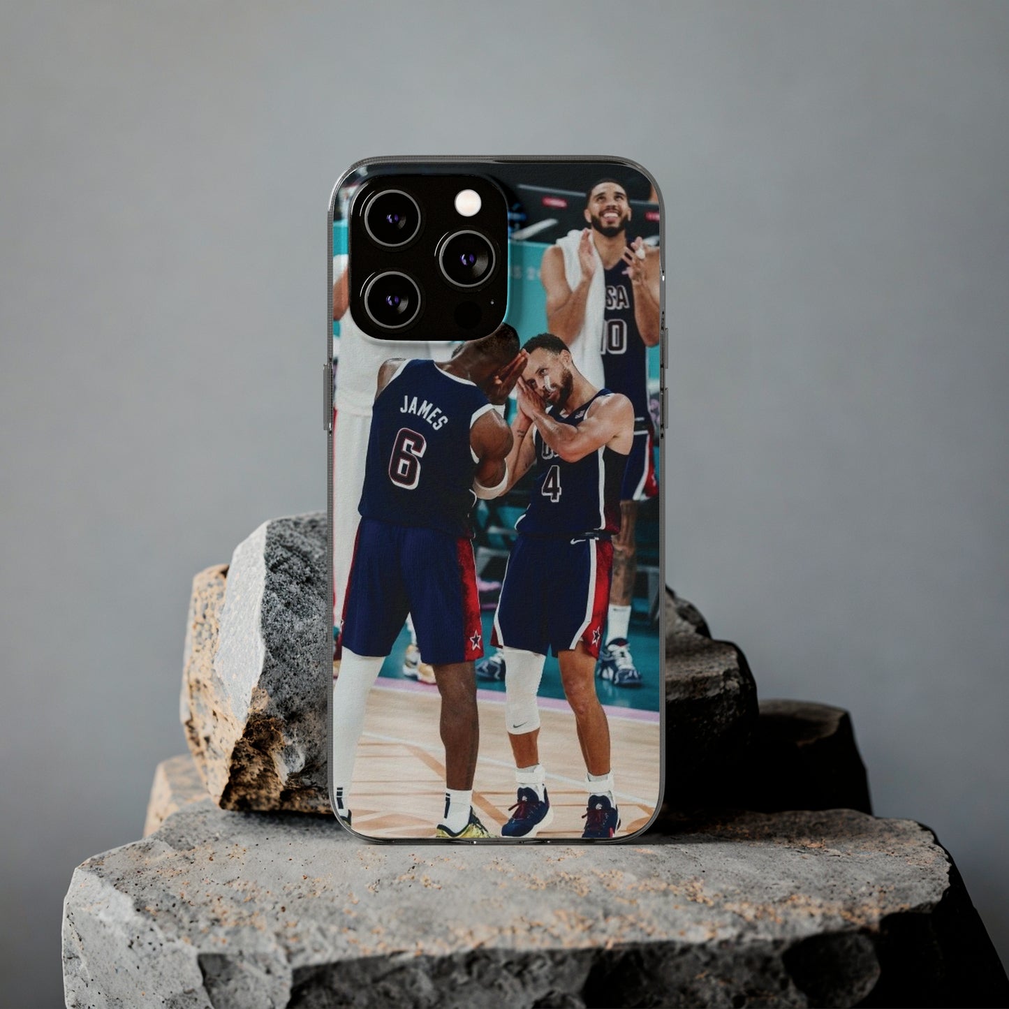 Lebron James, and Steph Curry Team Spirit Soft Phone Case - Basketball Celebration Design