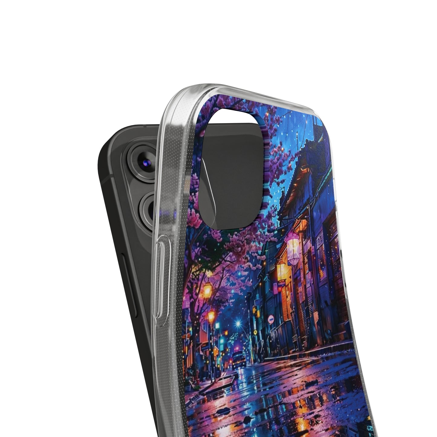 Artistic Nightscape Soft Phone Case - Vibrant Street Scene