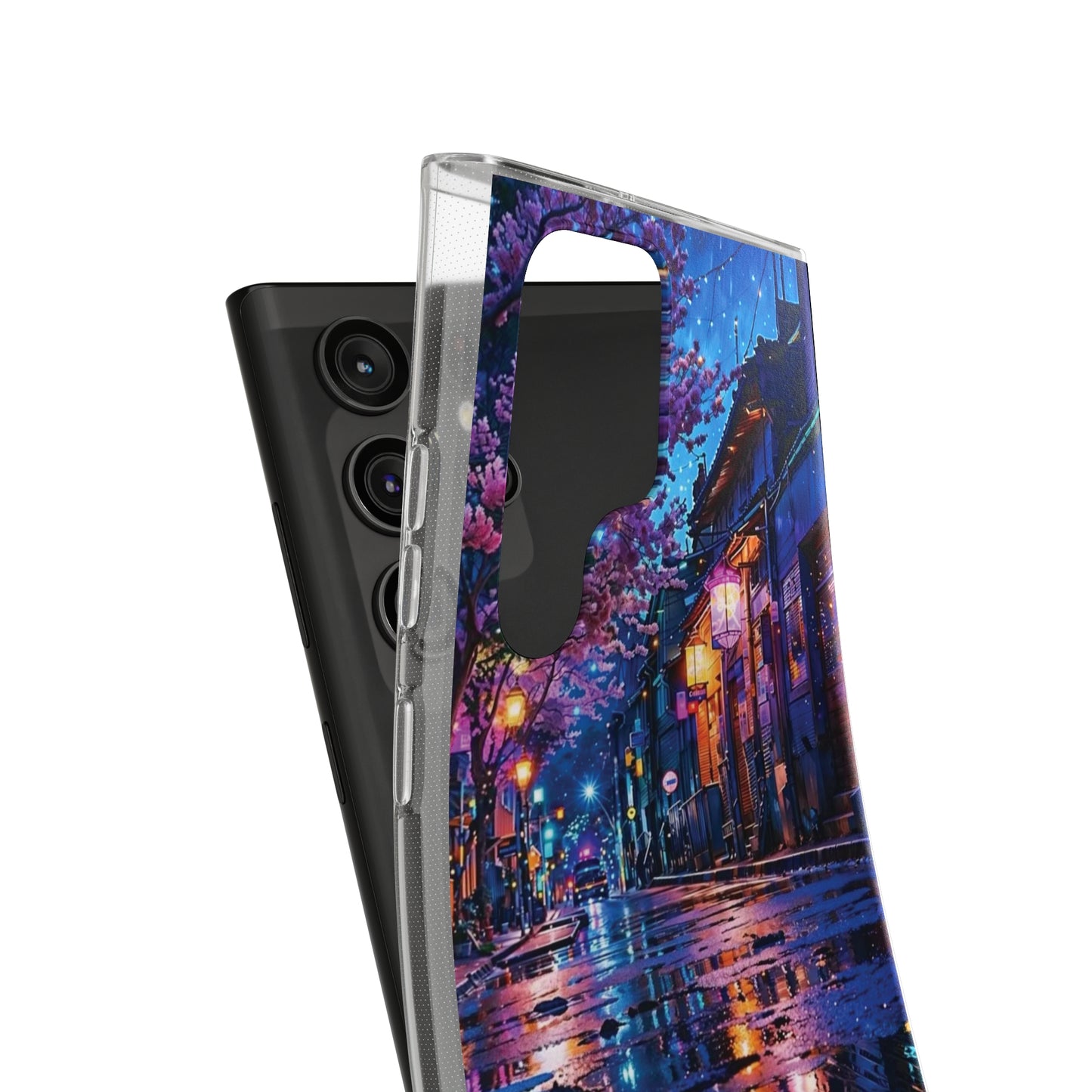 Artistic Nightscape Soft Phone Case - Vibrant Street Scene