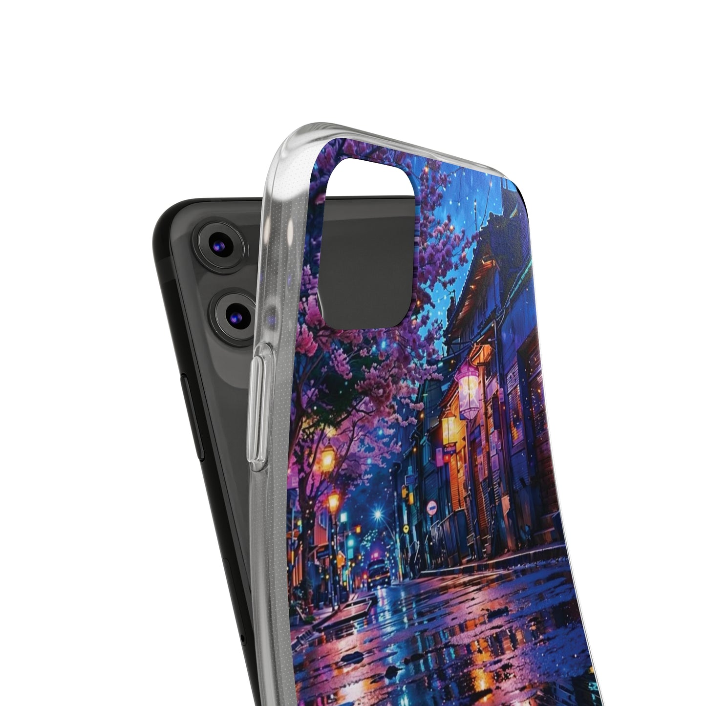 Artistic Nightscape Soft Phone Case - Vibrant Street Scene