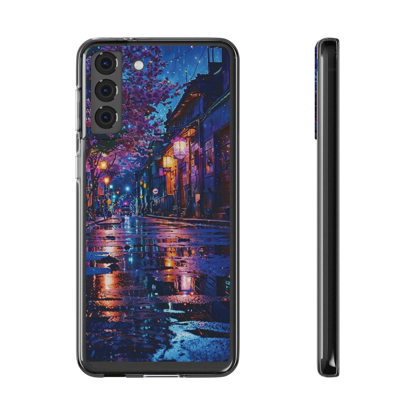 Artistic Nightscape Soft Phone Case - Vibrant Street Scene
