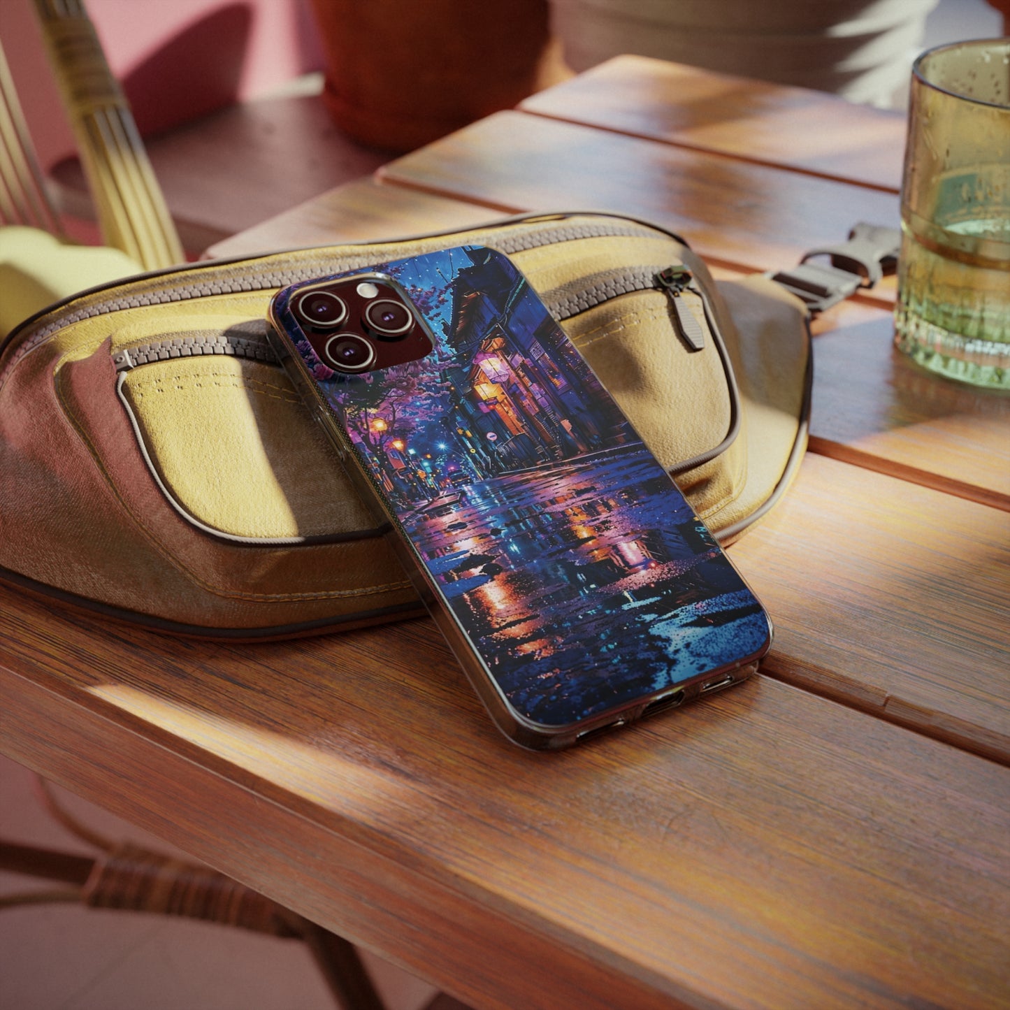 Artistic Nightscape Soft Phone Case - Vibrant Street Scene