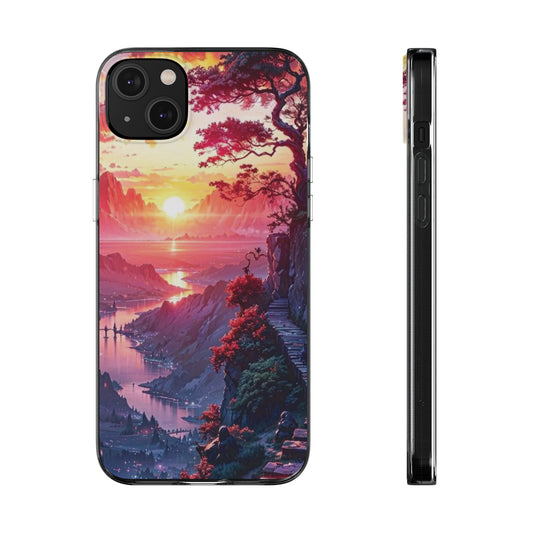 Serene Sunset Landscape Soft Phone Case - Artistic Nature Design for Aesthetic Lovers