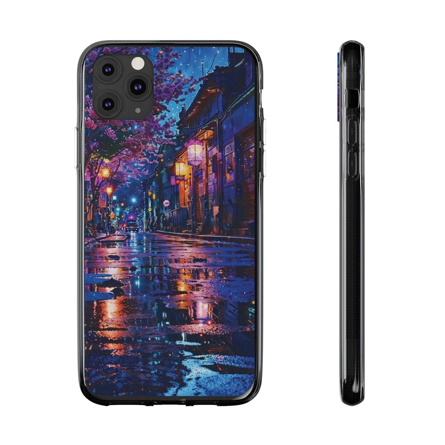 Artistic Nightscape Soft Phone Case - Vibrant Street Scene