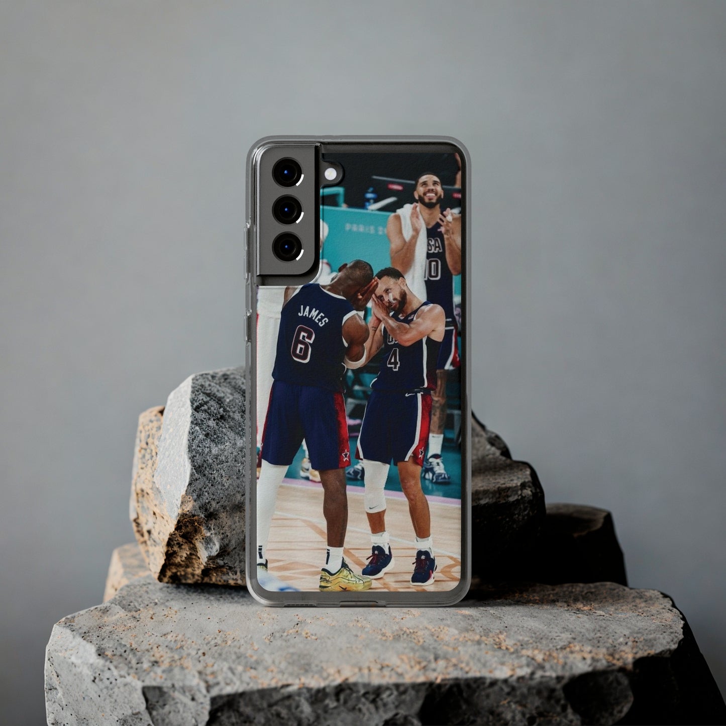 Lebron James, and Steph Curry Team Spirit Soft Phone Case - Basketball Celebration Design