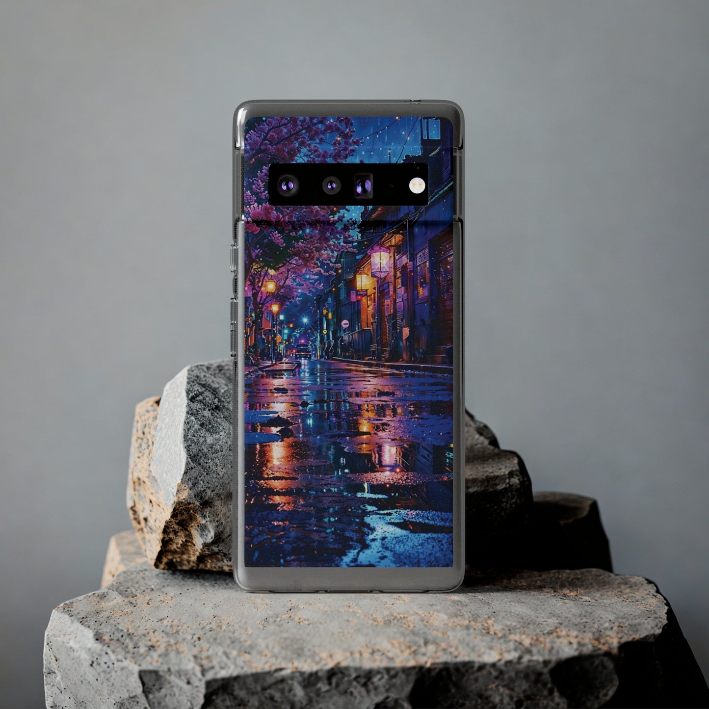 Artistic Nightscape Soft Phone Case - Vibrant Street Scene