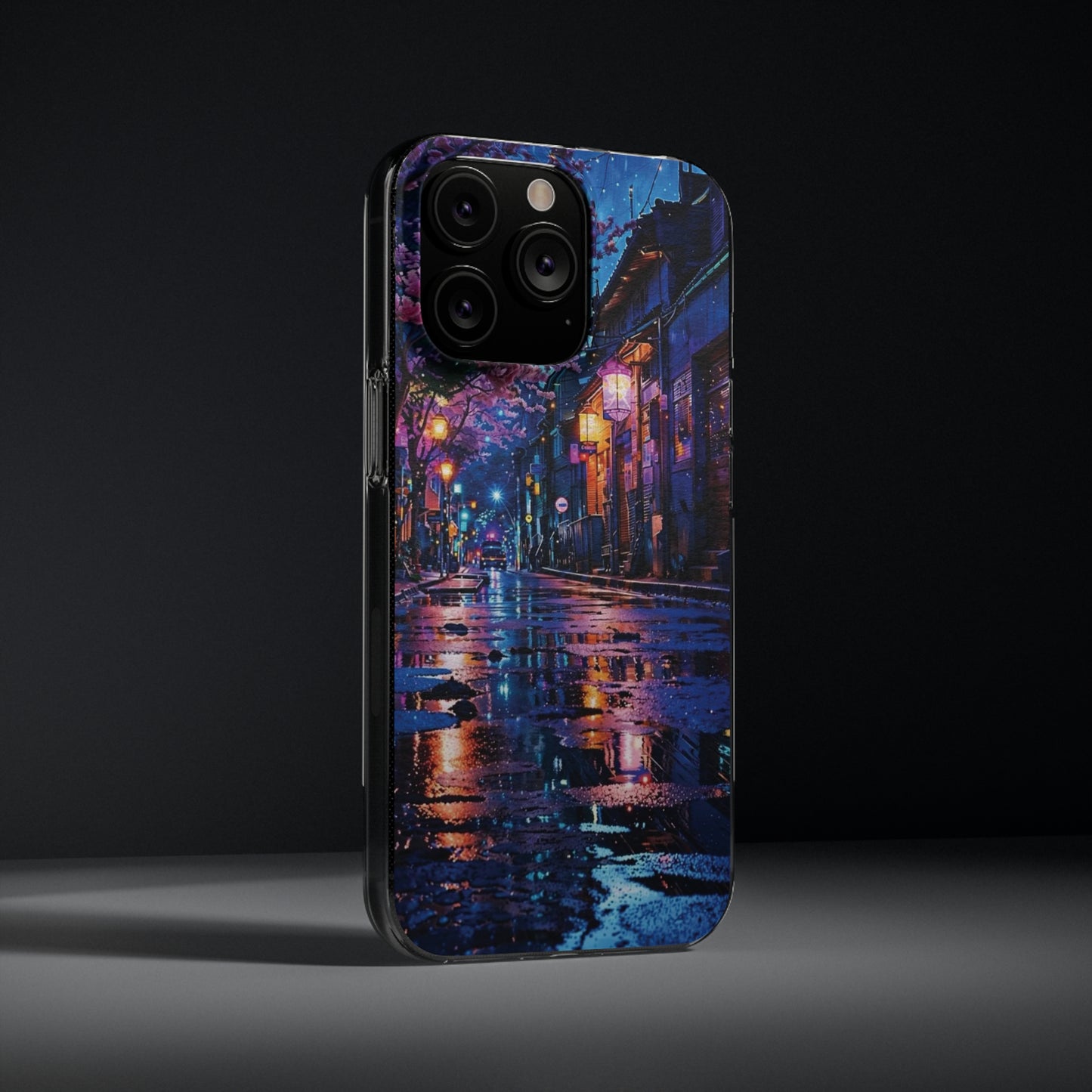 Artistic Nightscape Soft Phone Case - Vibrant Street Scene