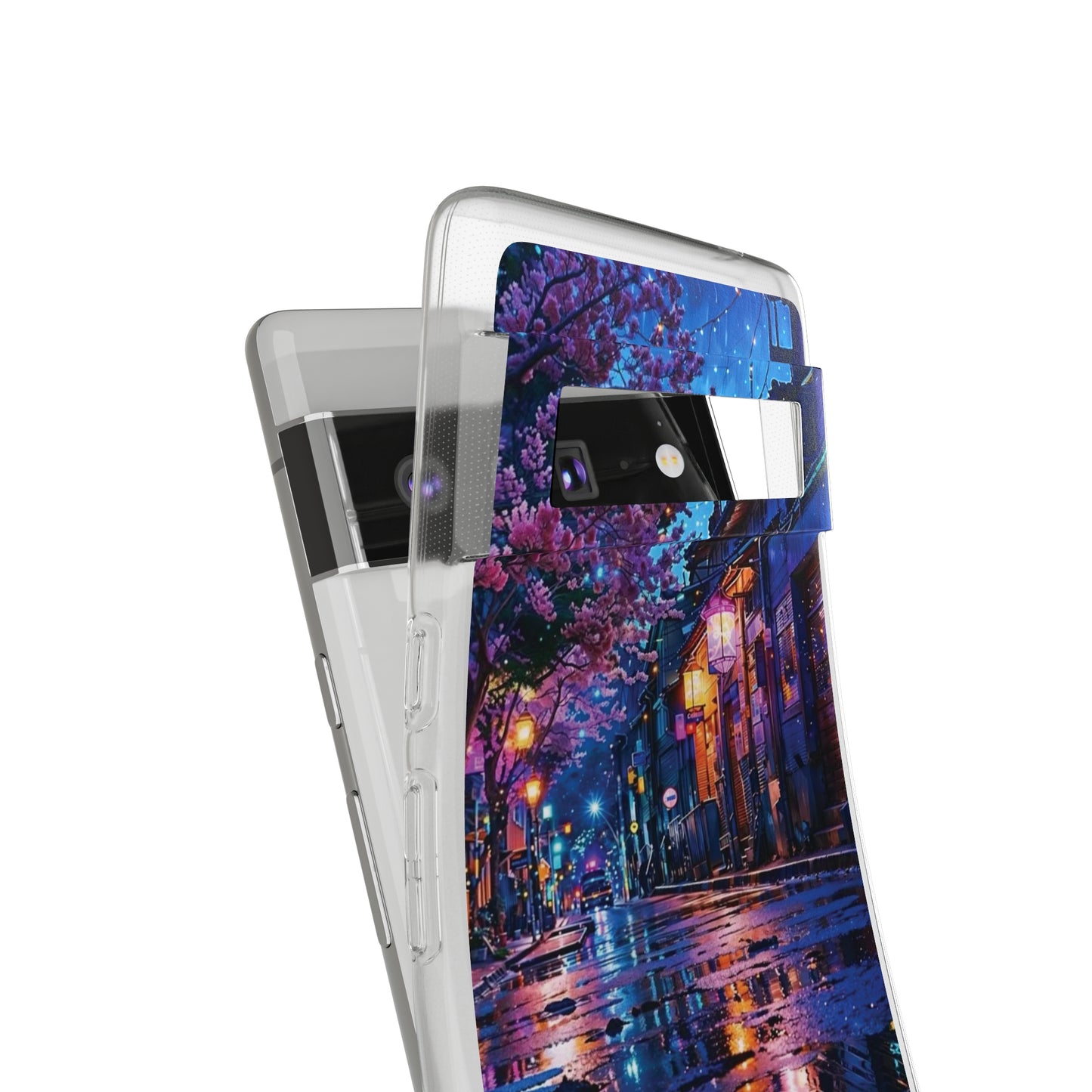 Artistic Nightscape Soft Phone Case - Vibrant Street Scene