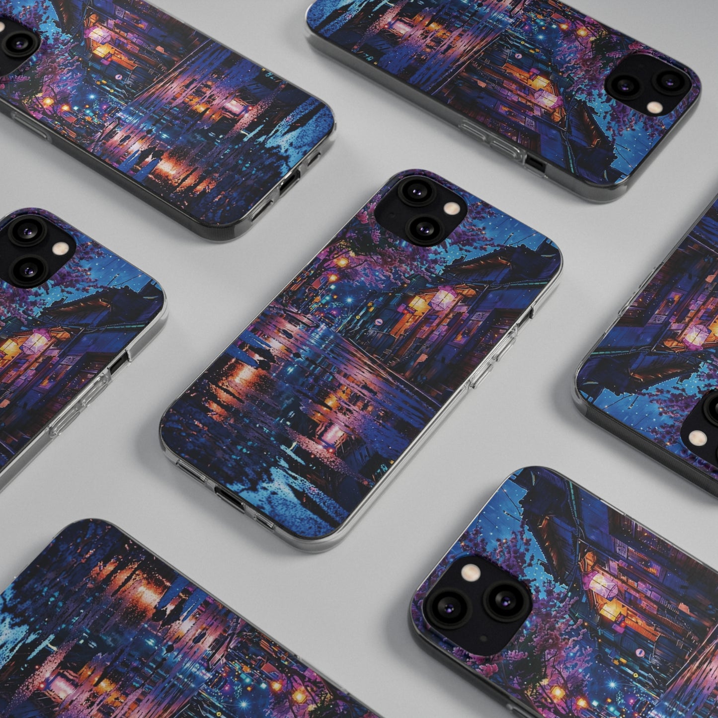 Artistic Nightscape Soft Phone Case - Vibrant Street Scene