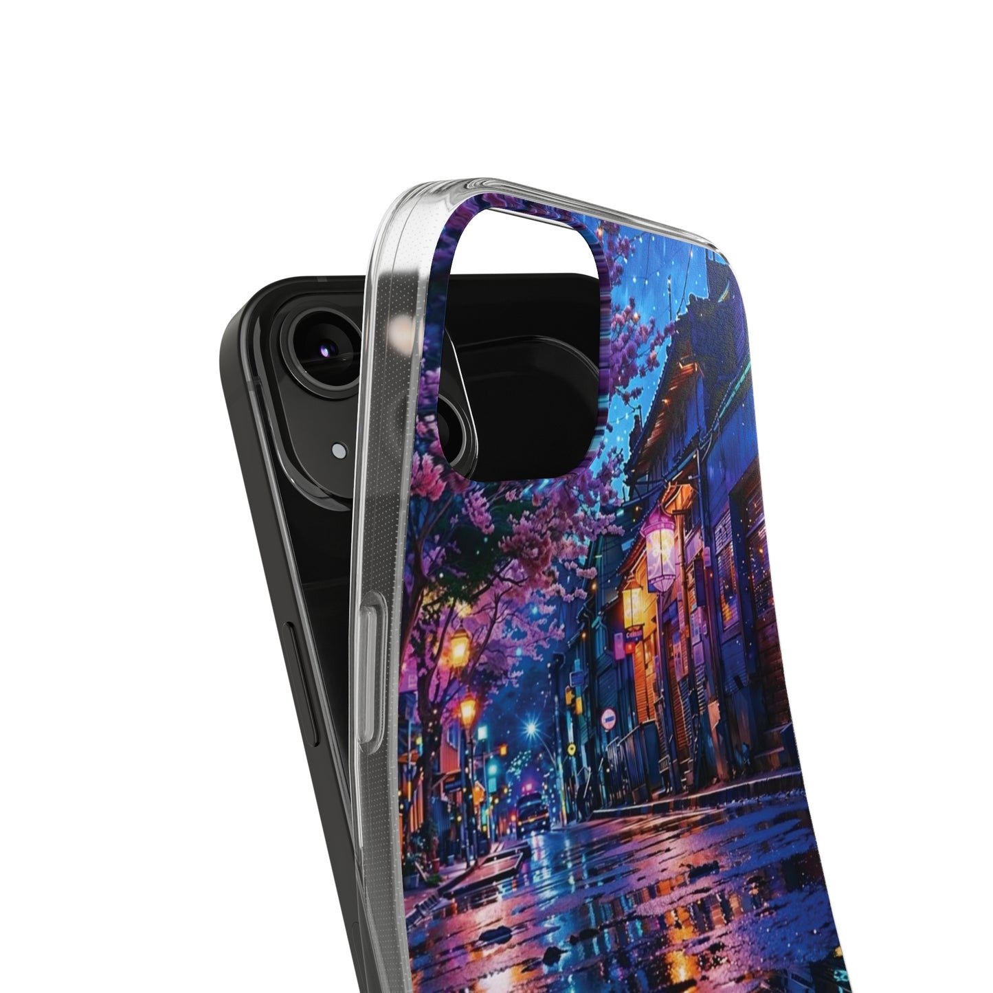 Artistic Nightscape Soft Phone Case - Vibrant Street Scene