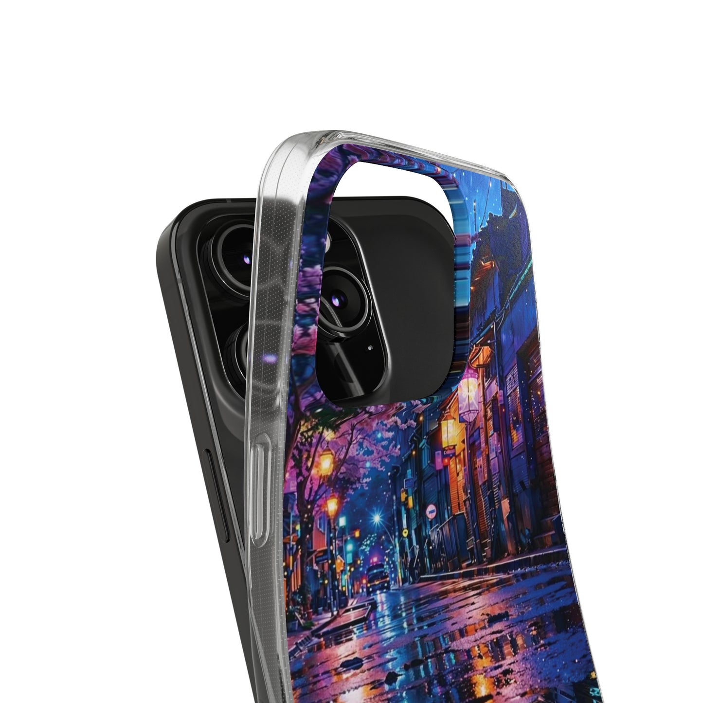 Artistic Nightscape Soft Phone Case - Vibrant Street Scene