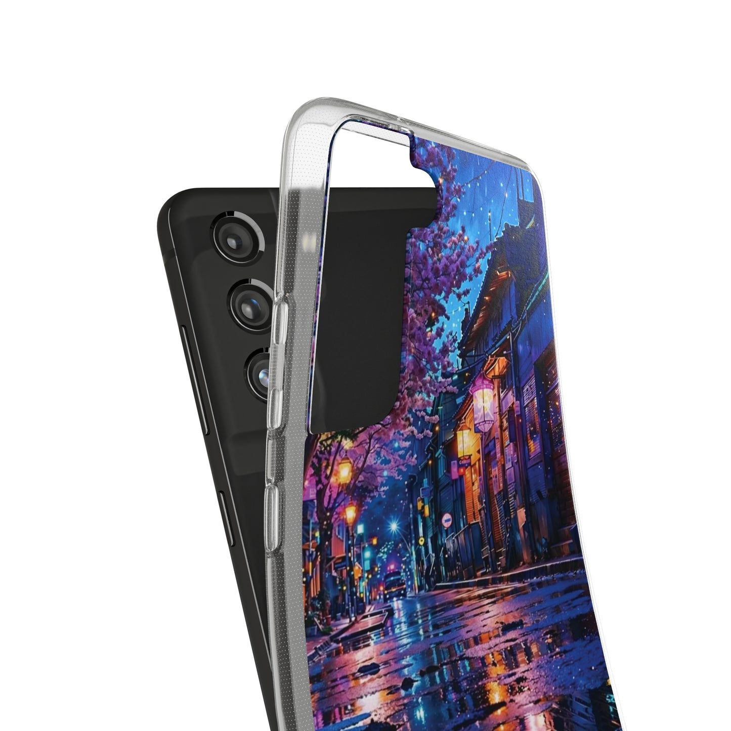 Artistic Nightscape Soft Phone Case - Vibrant Street Scene