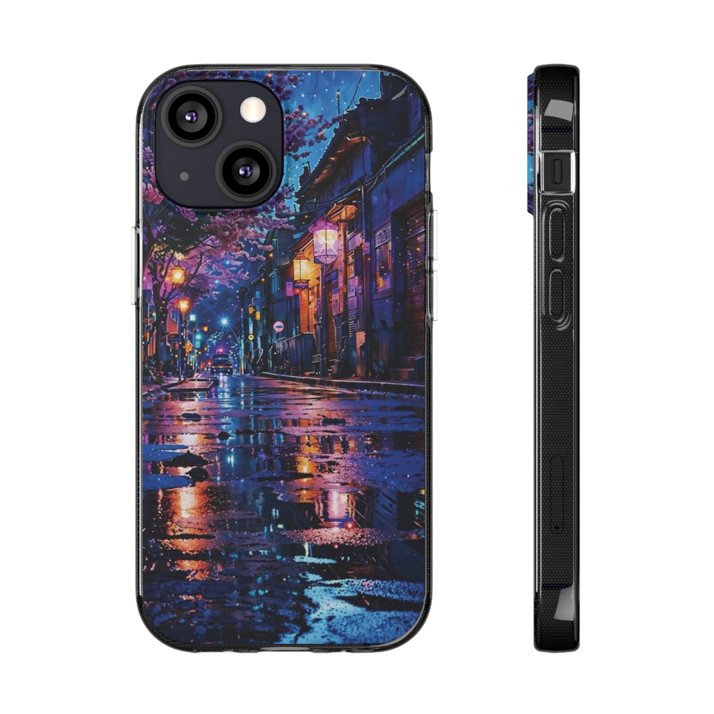 Artistic Nightscape Soft Phone Case - Vibrant Street Scene